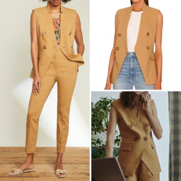 NWT VERONICA BEARD VEST TAN 0 DOUBLE BREASTED MINIMALIST QUIET LUXURY - Picture 3 of 16